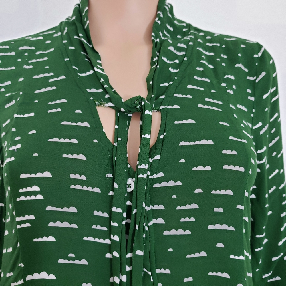 Maeve Green Tie Front top Blouse S kelly green 3/4 sleeves anthropologie hi lo - Picture 2 of 6